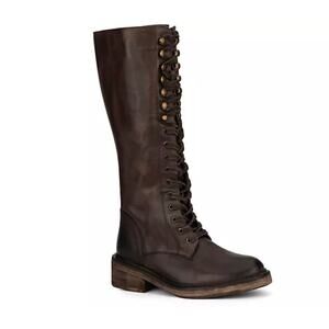 Vintage Foundry Co. Women's Sadelle Tall Boot Leather Brown Lace Combat Size 6.5